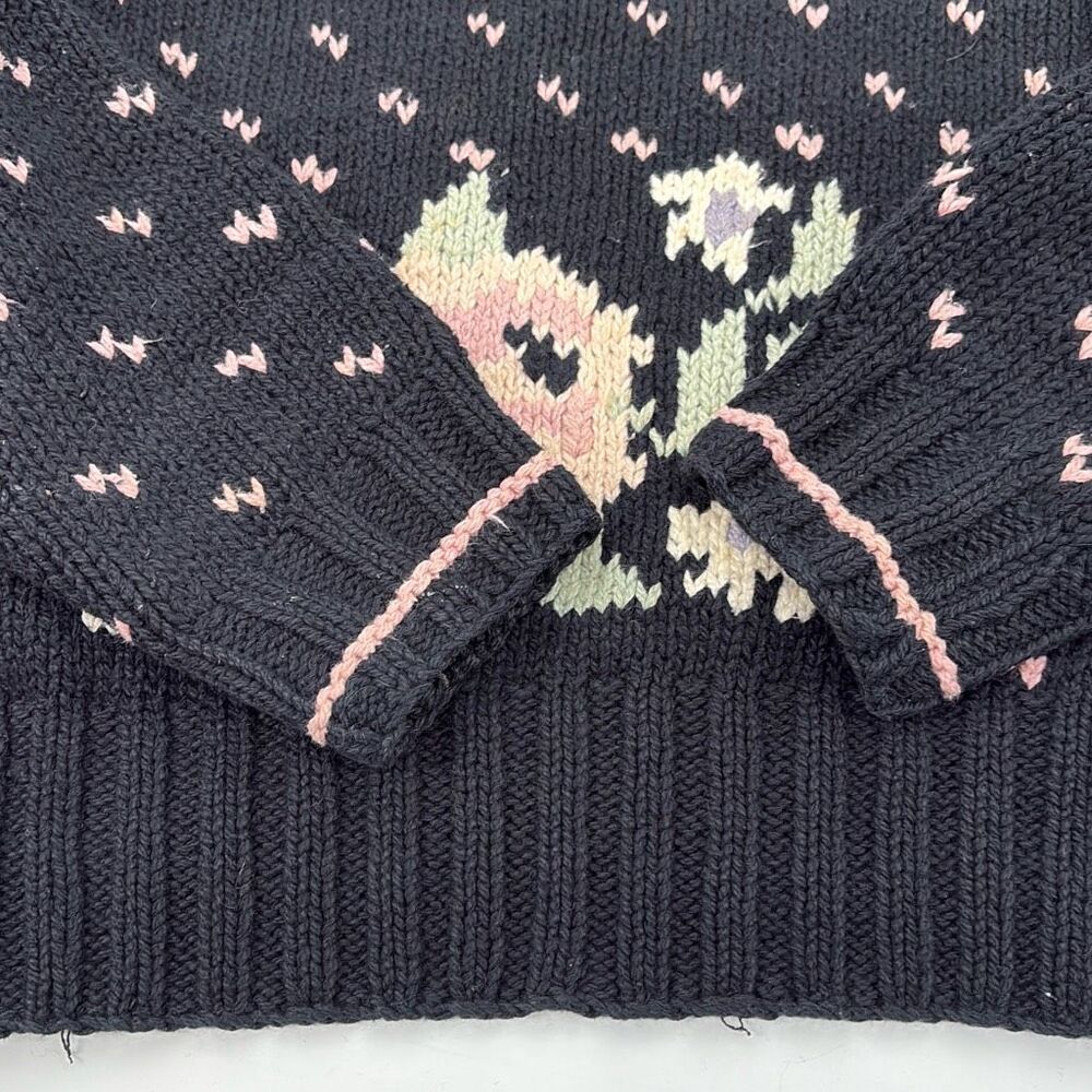 Vintage Liz Sports Petite Hand Knit Cotton Floral Chunky Turtleneck Sweater Mult - Picture 4 of 7